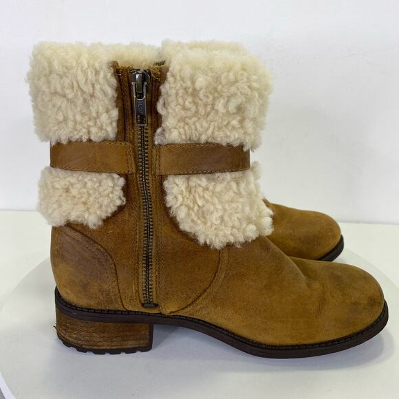 UGG Blayre II Shearling Leather Ankle Boot Womens 6 Chestnut Brown Winter Cozy - Picture 8 of 15